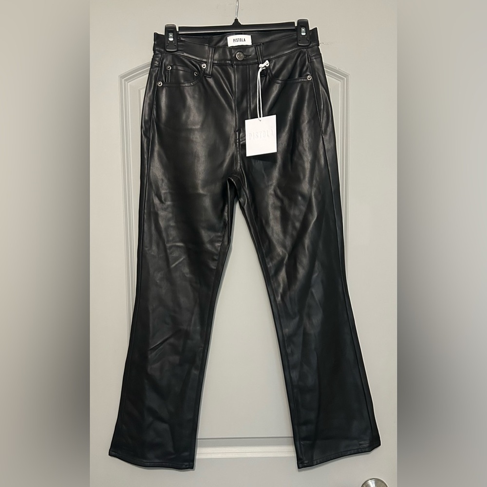 Pistola Black Faux Leather Onyx Cropped Straight Leg Pants - Size 26 NWT - Picture 2 of 6